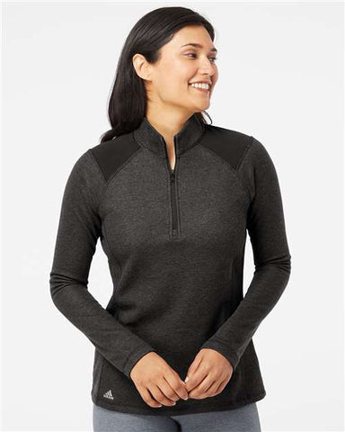 Women's Heathered Quarter-Zip Pullover with Colorblocked Shoulders