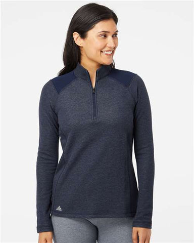 Women's Heathered Quarter-Zip Pullover with Colorblocked Shoulders