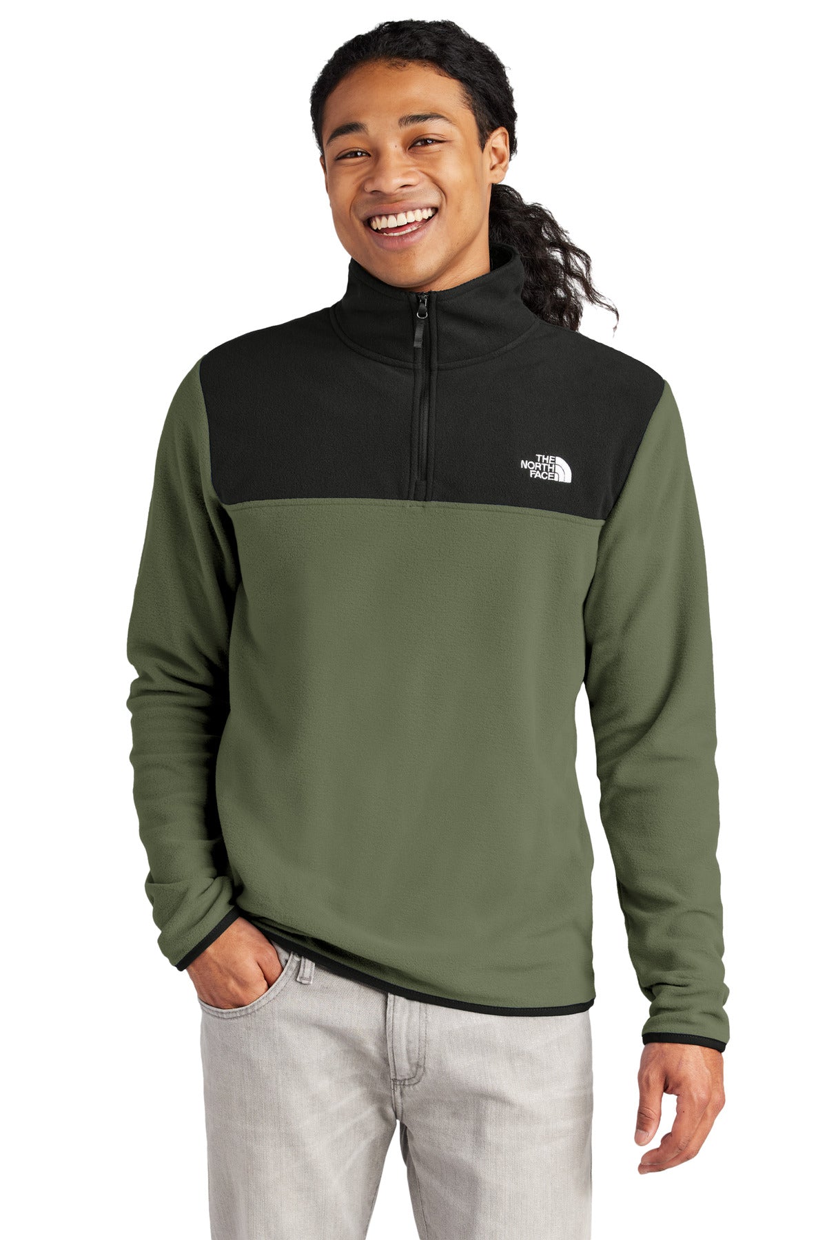 The North Face Glacier 1 4 Zip Fleece NF0A7V4L New Taupe Green TNF Black S