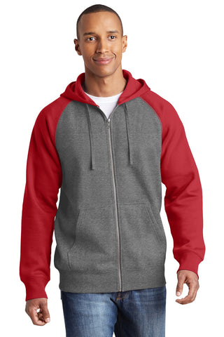 Sport-Tek® Raglan Colorblock Full-Zip Hooded Fleece Jacket.  ST269